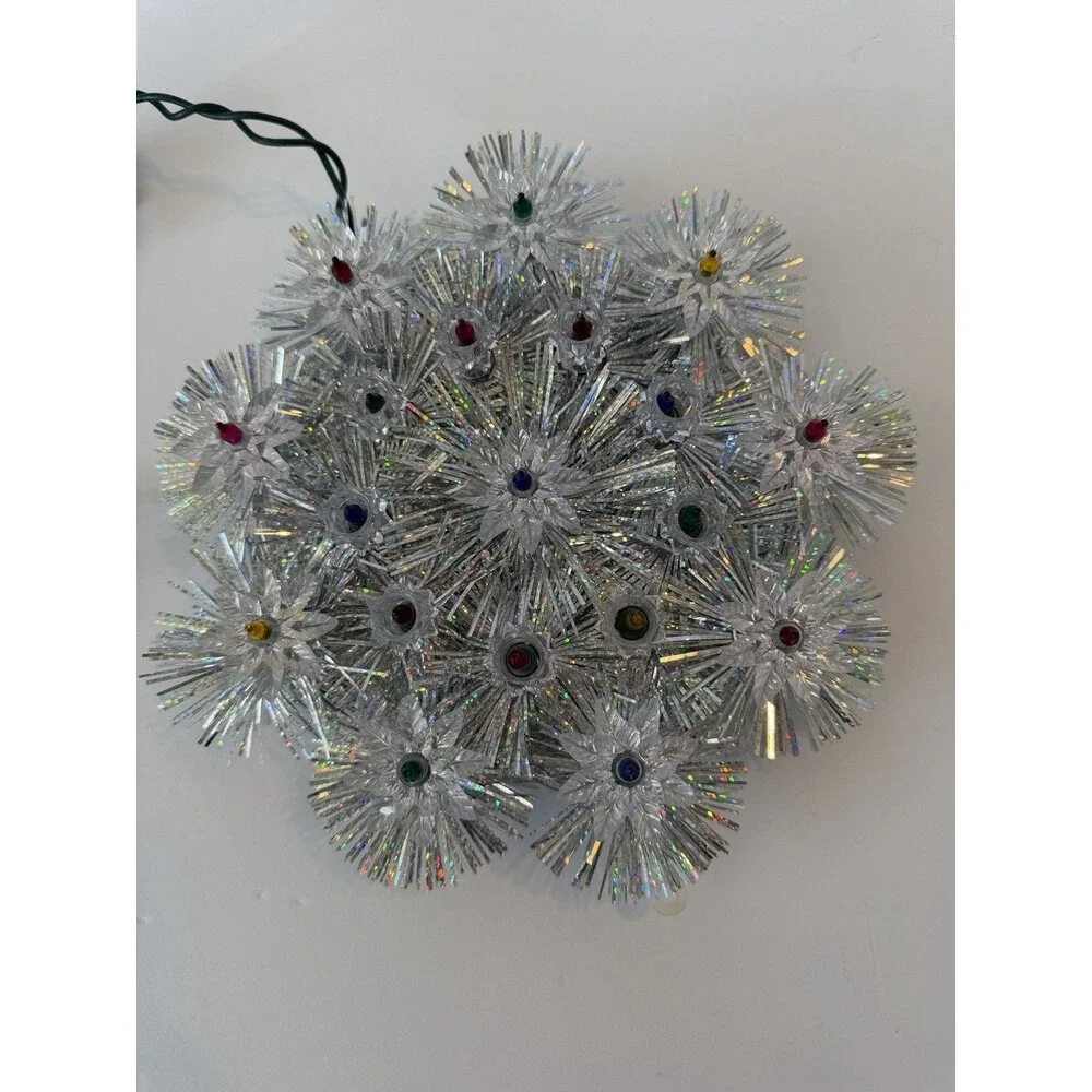 Vintage Lighted Round Tree Topper Tinsel Reflectors Floral Adler Christmas 8